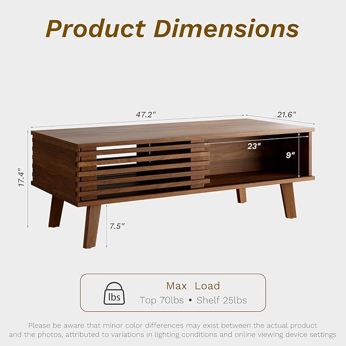 Furniway Mid Century Coffee Table Set, Living Room Table Set of 3 - Image 2