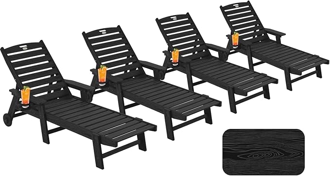 Patio Chaise Lounge Chair Set of 4, Oversize Lounge Chairs by Serique