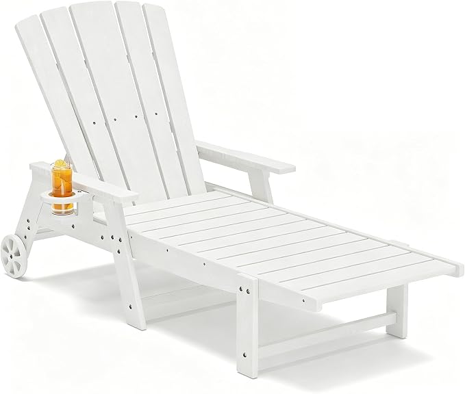 Outdoor Lounge Chair, HDPE 4-Position Adjustable Chaise Lounge Outdoor by Unknown