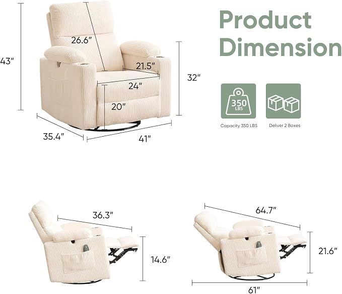 Oversized Power Recliner Chair Swivel Glider - Image 2