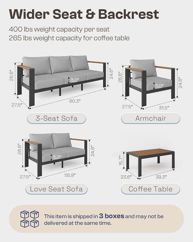 Aluminum Outdoor Patio Furniture Loveseat, All-Weather Outdoor Patio Sofa - Image 7