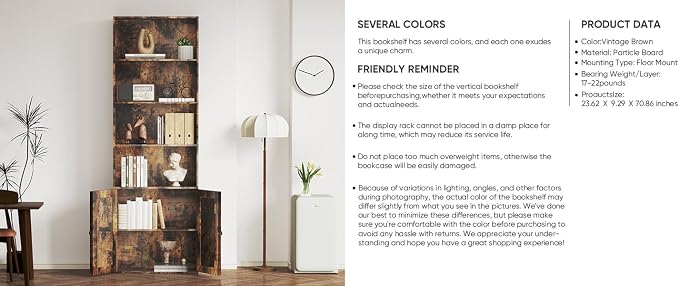 Bookshelf, 6-Tier Floor Bookcase - Image 9