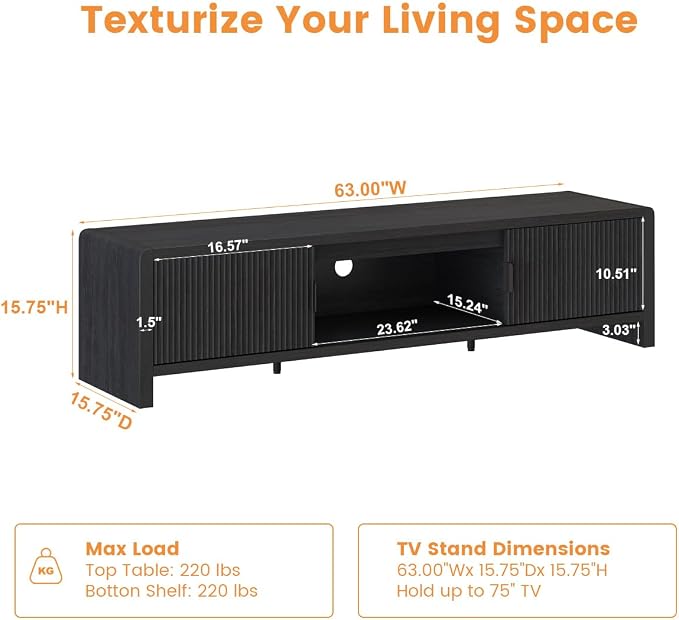 FATORRI TV Stand for 75/65/55 Inch TVs, Mid Century Modern Entertainment Center - Image 3