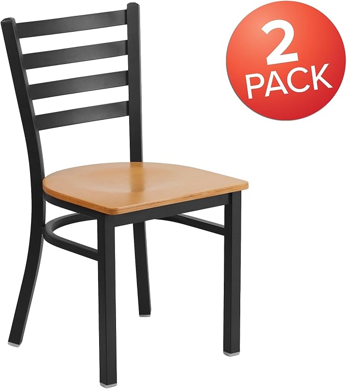 Flash Furniture 2 Pack HERCULES Series Black Ladder Back Metal Restaurant Chair - Image 4