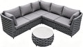 TWT Dark Gray 6-Piece Modular Outdoor Sectional Sofa Set, 5-Seater Woven Rope by TWT