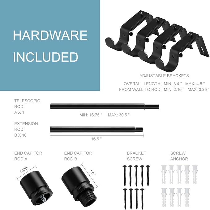 Byondeth Curtain Rods for Windows 16 to 170 Inches Adjustable Length 1 Inch - Image 4