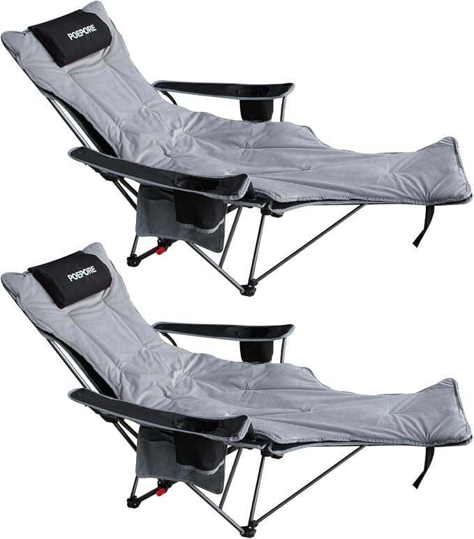 Reclining Camping Chair with Removable Footrest Lounge Chair with Headrest by POEPORE__LOOKGOODFEELGOOD