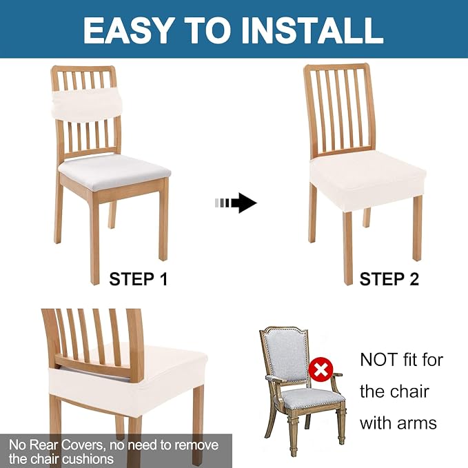 Smiry Waterproof Seat Covers for Dining Room Chairs Set of 2, Stretch Jacquard - Image 5