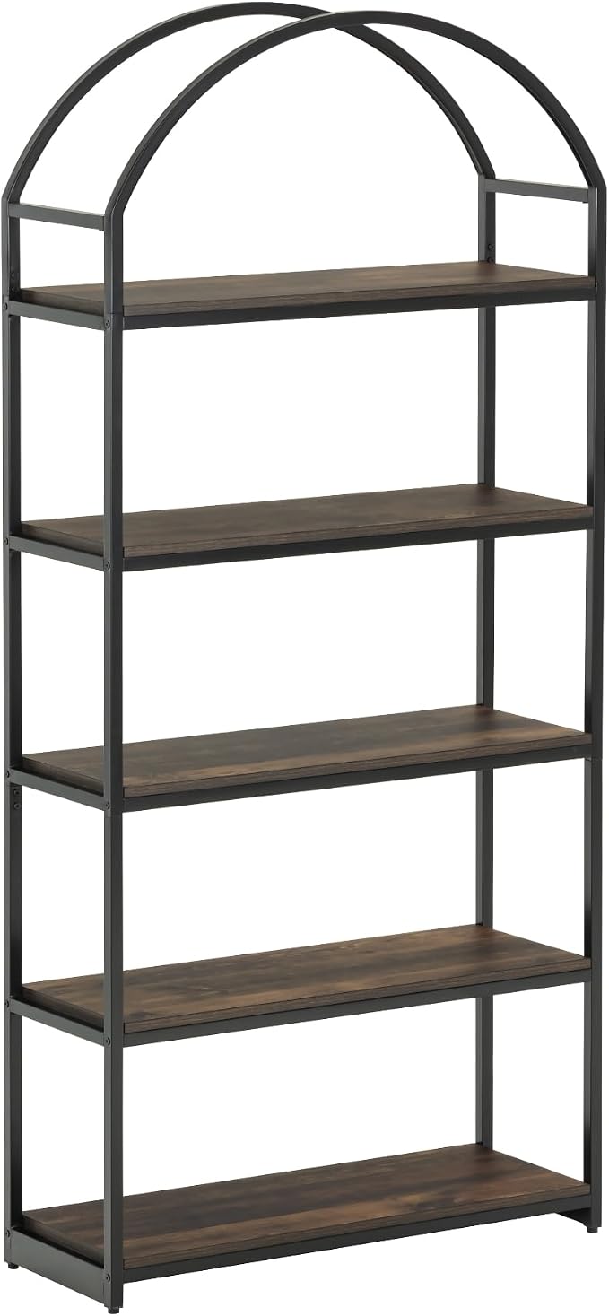 Nathan James Haven Etagere Bookshelf, 5-Shelf Bookcase in Nutmeg Wood and Black - Image 6