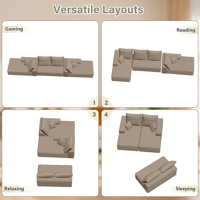 Sectional Cloud Couch for Living Room, Modular Floor Deep-Seat Sofa, Big Comfy - Image 6