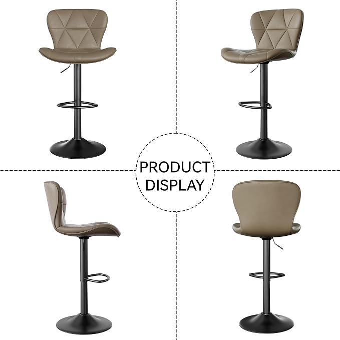 Nalupatio Modern Bar Stools Set of 2, Adjustable Faux Leather Upholstered - Image 6