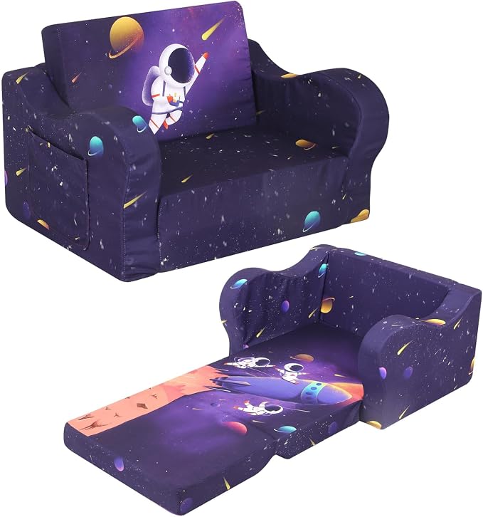 MOMCAYWEX Kids Sofa, 2-in-1 Flip-Out Foam Couch, Foldable Soft Play Lounge Chair by MOMCAYWEX