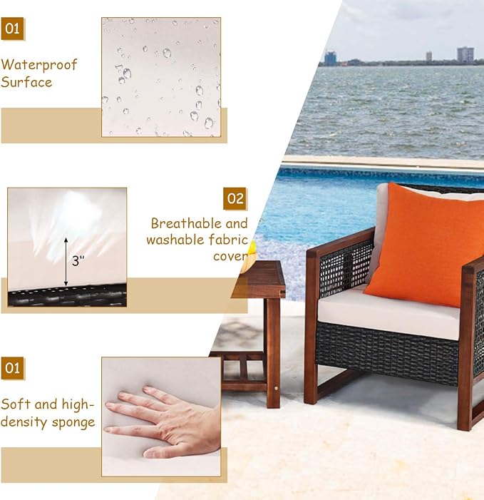 Tangkula 3 Pieces Patio Wicker Furniture Set, Rattan Outdoor Sofa Set - Image 9