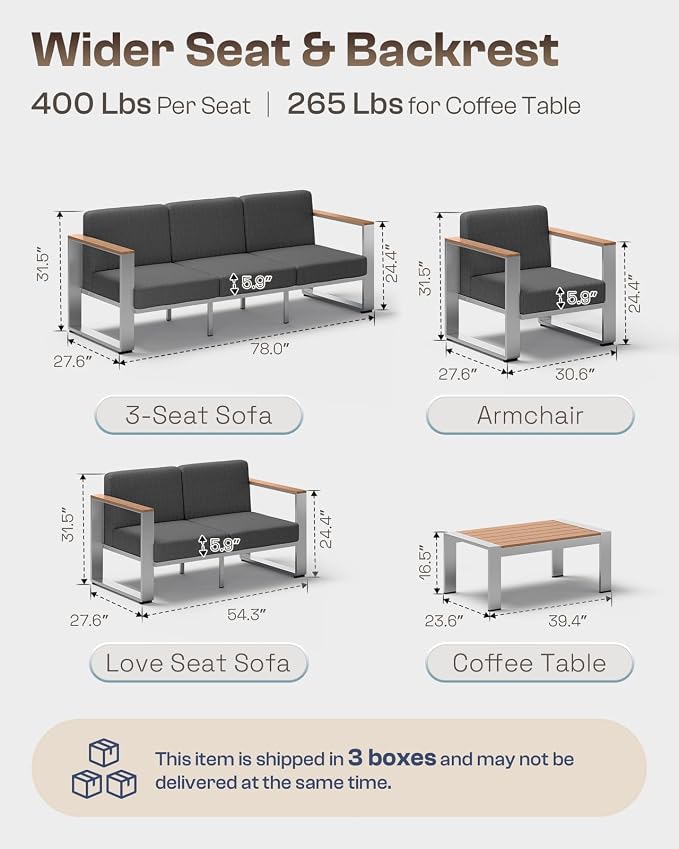 Aluminum Patio Furniture Set, 5 Seats Outdoor Patio Conversation Sets - Image 6