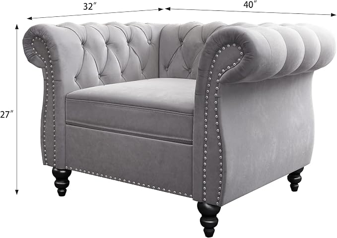 2 Piece Living Room Set, Velvet Chesterfield Sofa Couch Chair - Image 2