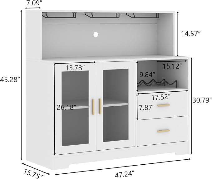 Bar Cabinet for Home with LED Light, Coffee Bar Cabinet with Wine & Glass Rack - Image 2