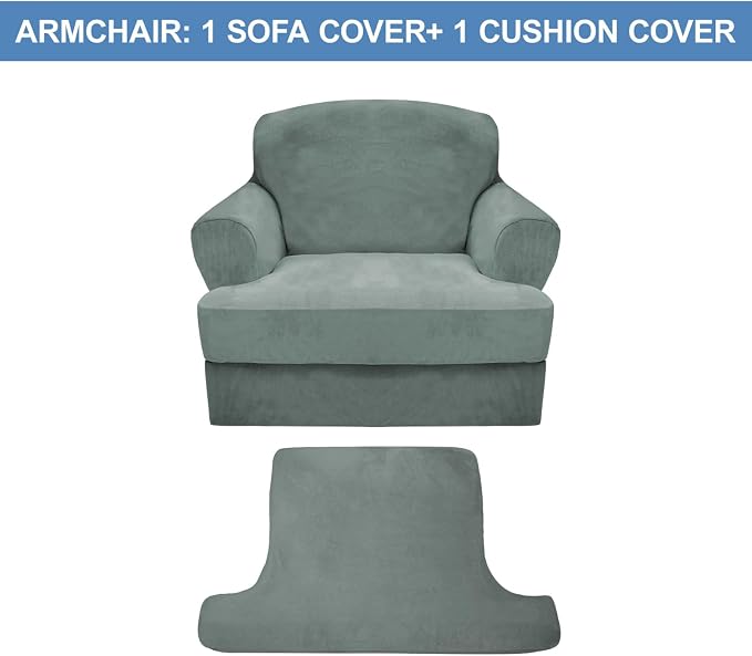 CUCRAF T Cushion Sofa Cover 2 Piece Armchair Slipcovers, Soft Thick Velvet - Image 5
