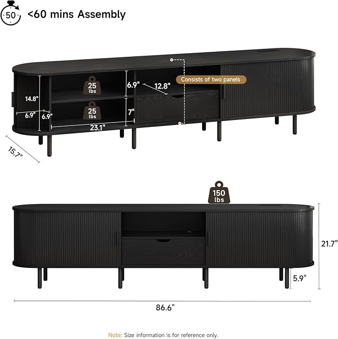 ONBRILL 86.6" TV Stand with Power Outlet - Image 2