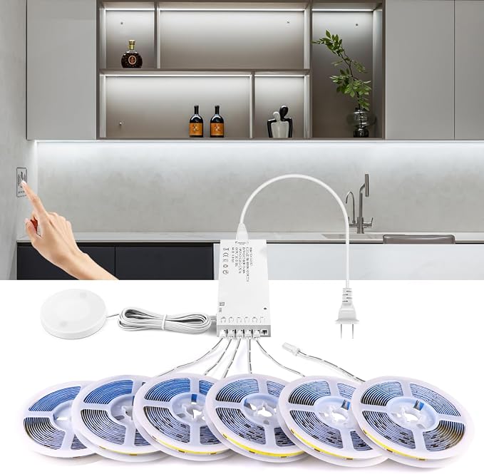 AIMENGTE Cabinet Light, LED Strip Lights, 6-in-1 12V COB Under Cabinet Lighting - Image 2