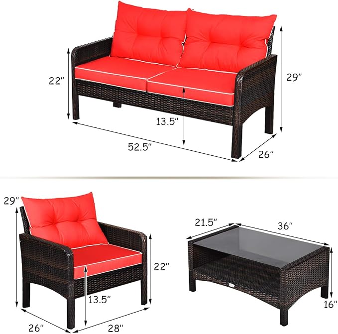 Tangkula 4 Piece Patio Furniture Set, Outdoor Wicker Conversation Set - Image 5