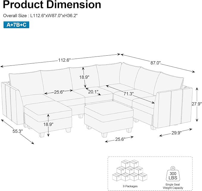 Belffin Modular Sectional Sofa U Shaped Couch - Image 2