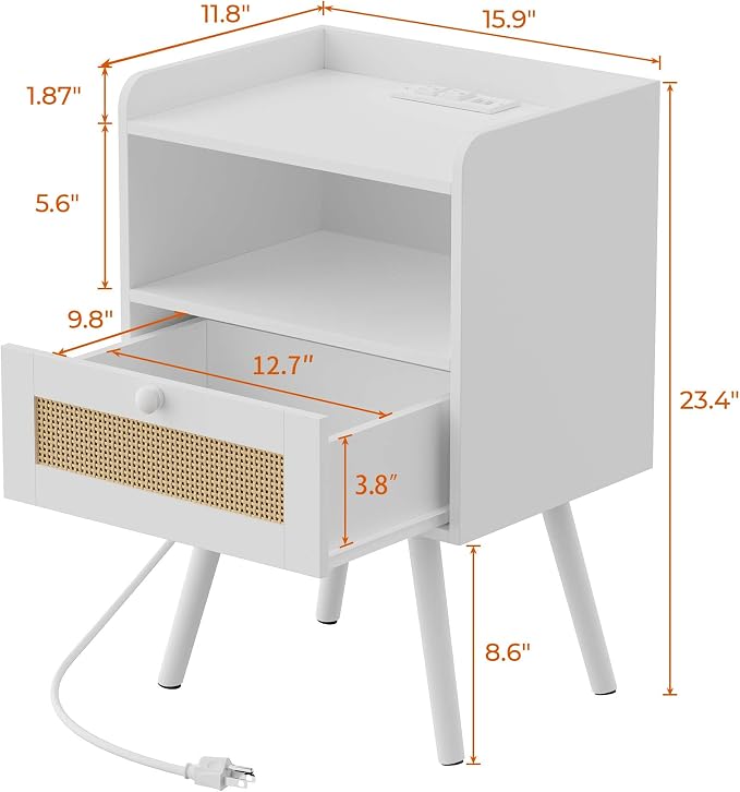 SUPERJARE Nightstands with Charging Station, Bedside Table Set of 2 with PE - Image 3