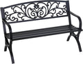 FDW Outdoor 50 Inches Garden Bench, Slatted Seat Armrests Floral Design Backres by FDW