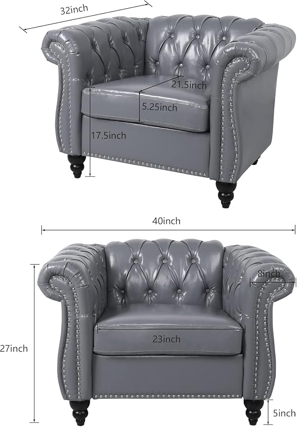 Living Room Chair, Modern Leather Chesterfield Sofa Chair, Mid Century Single - Image 2