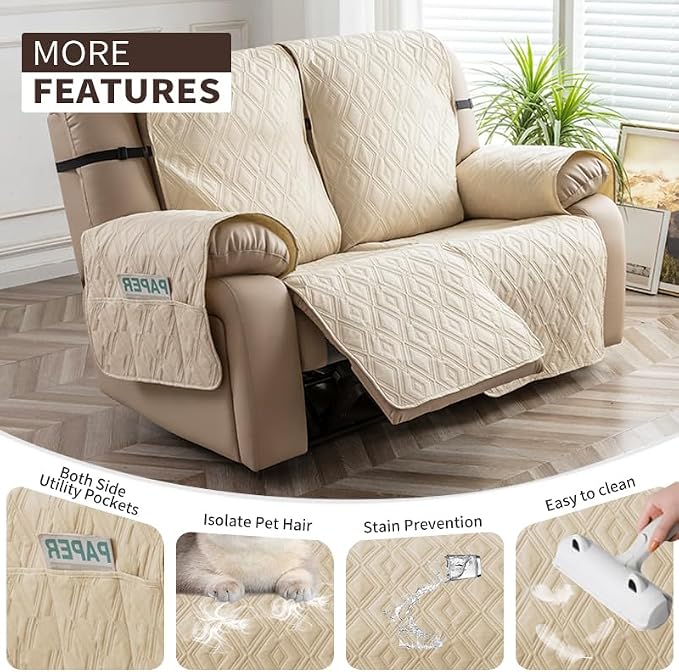 Genina Waterproof Loveseat Recliner Cover Non-Slip, Sofa Cover - Image 3