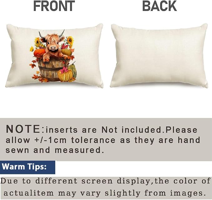 RABUSOFA Fall Decor Pillow Covers 12x20 Inch Lumbar Highland Cow Autumn Fall - Image 7