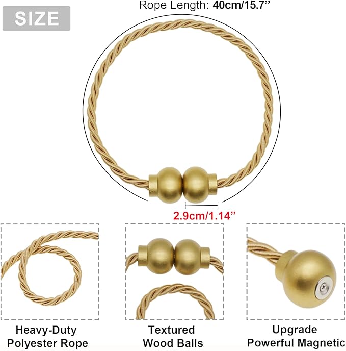 6 Pack Magnetic Curtain Tiebacks Modern Handmade Rope Curtain Tie Backs - Image 3