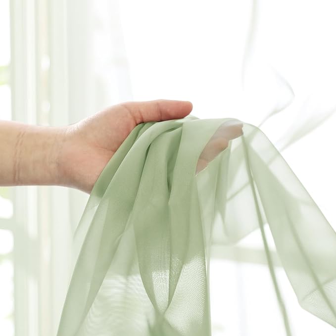 Lecloud Light Green Sheer Curtains 84 Inches Long 2 Panels Set, Airy Voile - Image 9