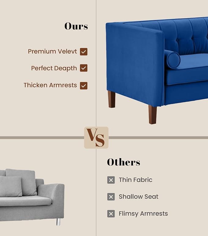 Dreamsir 78'' W Velvet Sofa, Mid-Century Modern Love Seats Sofa Furniture - Image 9