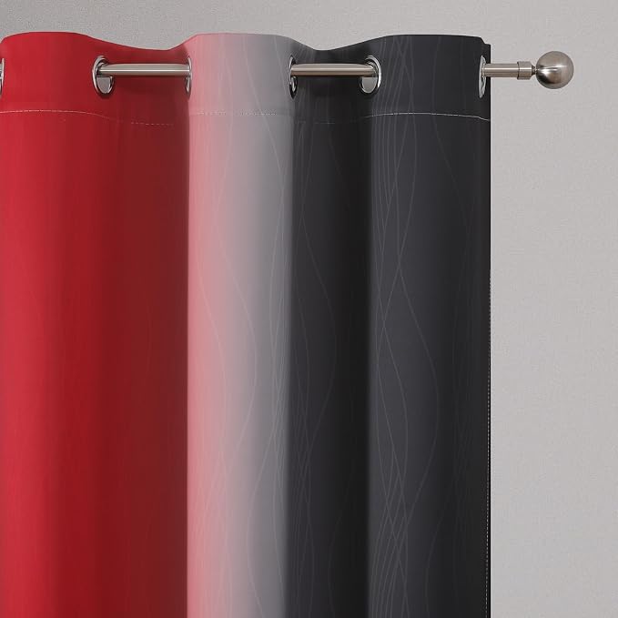 Estelar Textiler Ombre Red and Black Curtains 63 Inch Length 2 Panels, 100% - Image 4