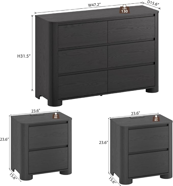 YANSNWO Modern Minimalist Dresser and Nightstand Sets 3 Piece Bedroom Set - Image 3