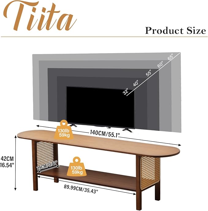 Tiita TV Stand with Storage for TVs up to 65'', Bamboo TV Console Entertainment - Image 2
