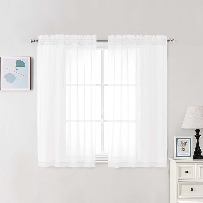 Chyhomenyc White Sheer Curtains 48 Inch Long, Light Filtering Solid Color by Chyhomenyc