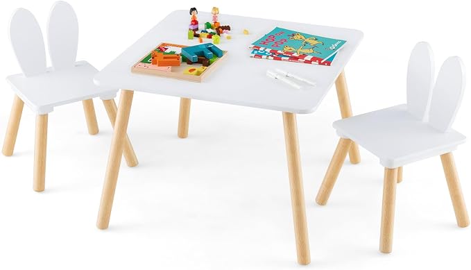 Costzon Kids Table and Chair Set, 3 Pieces Wooden Activity Table & 2 Rabbit by Costzon