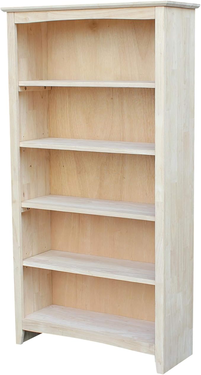 Solid Wood Bookcase 60" High Unfinished Parawood Shelves, Adjustable Storage - Image 7