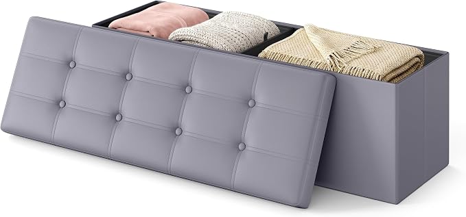 SONGMICS HOME Storage Ottoman, Removable Lid, Foldable Foot Stool, PU Leather by SONGMICSHOME
