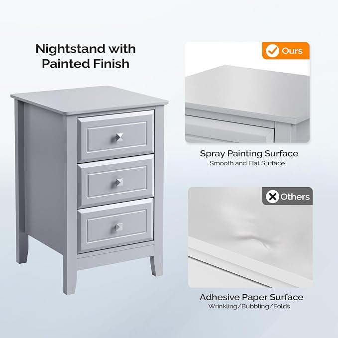 Bonnlo Gray Nightstands Set of 2, 3 Drawer Nightstand, Modern Night Stand - Image 6
