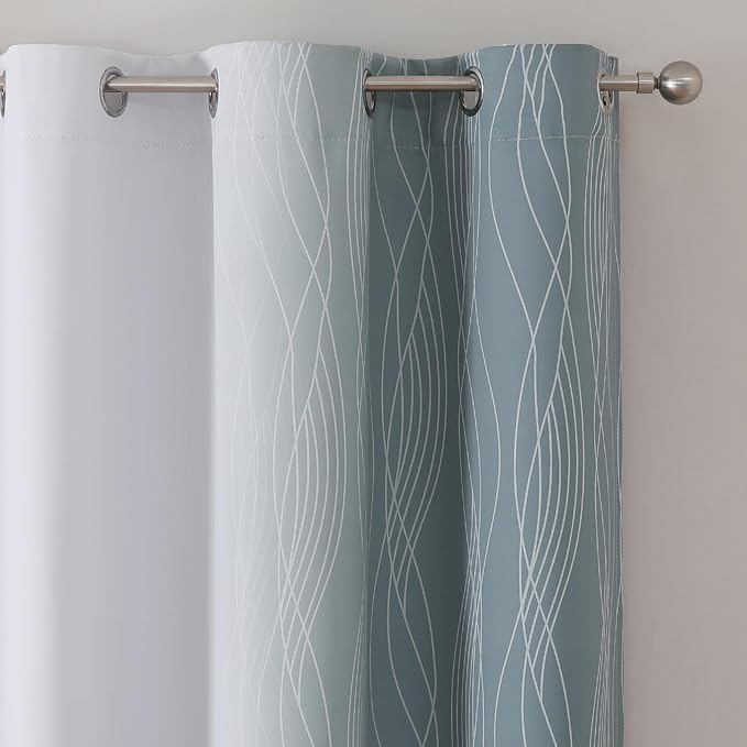 Estelar Textiler Stone Blue and Greyish White Ombre Blackout Curtains 72 Inches - Image 4