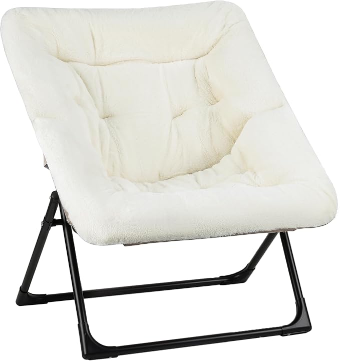 Comfy Saucer Chair for Adults, Soft Faux Fur Bedroom Chair, Accent Dorm Chairs by MordchilHF