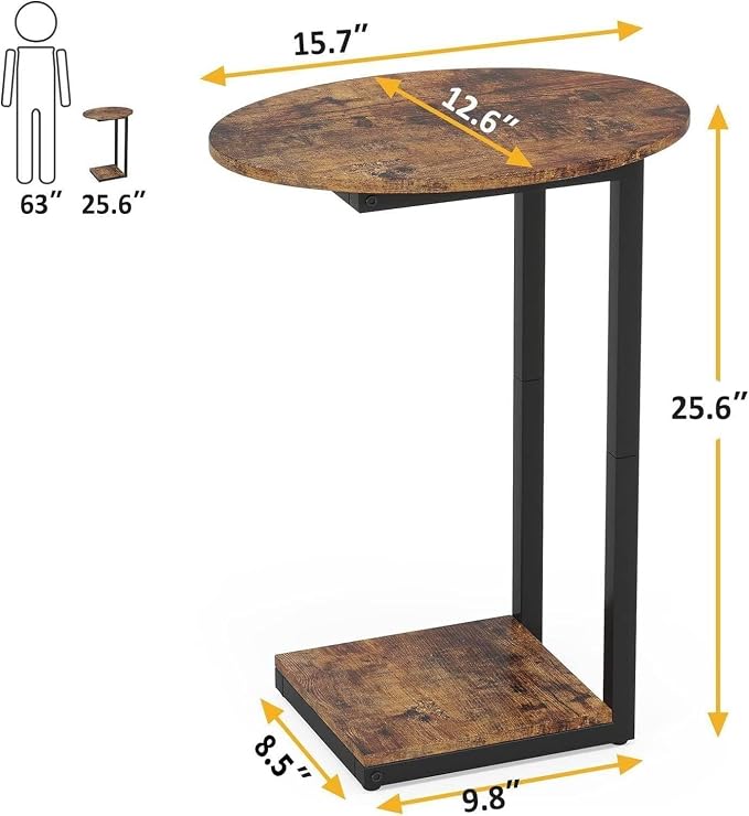 Hosfais Side Table Small End Table, C-Shaped Wood Sofa Table - Image 2