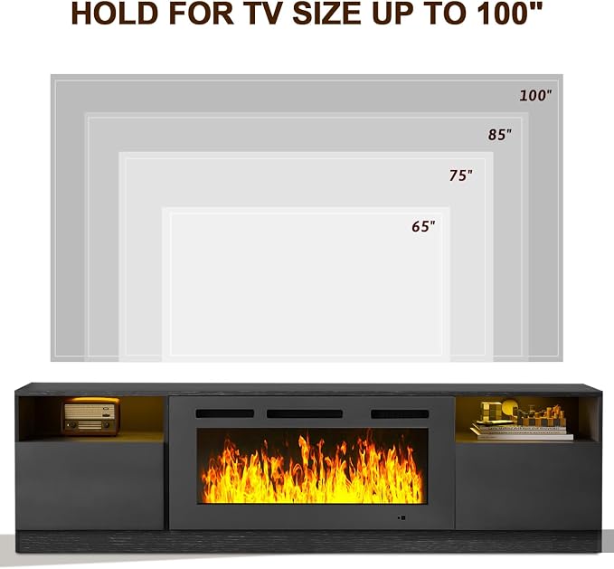 oneinmil 90” TV Stand with 50” Electric Fireplace, Large Modern Media - Image 7