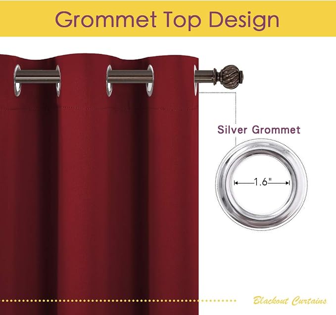 NICETOWN Christmas Burgundy Window Curtains Blackout Drapes, Thermal Insulated - Image 2