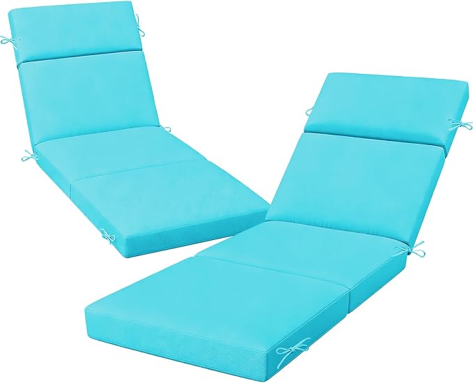 2 Pcs Outdoor Chaise Lounge Cushion 72" x 21" x 3", 4-Section Folding Patio by VOGVOG