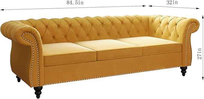 ORRD 3 Piece Living Room Set, Velvet Chesterfield Sofa Loveseat Couch Chair - Image 7