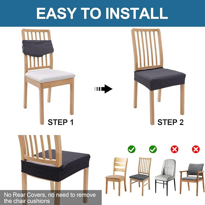 Smiry Waterproof Seat Covers for Dining Room Chairs Set of 6, Stretch Jacquard - Image 5