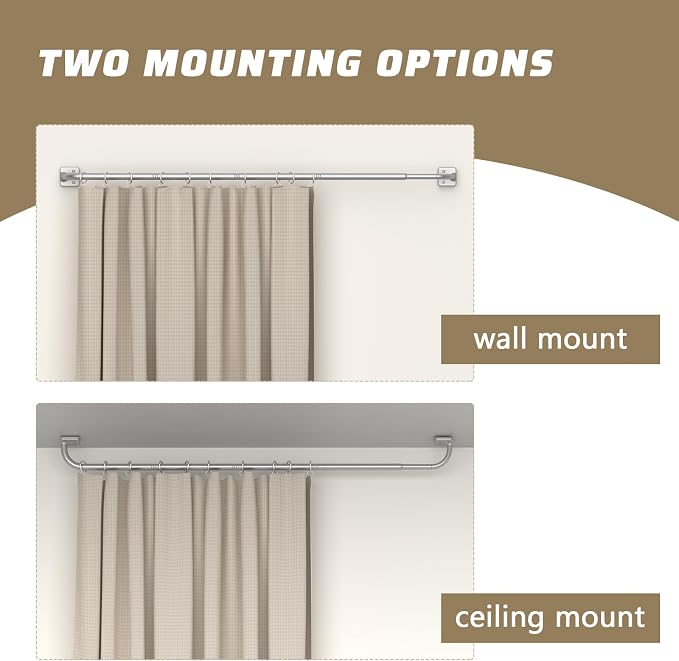 UIOSANRT Curtain Rods for Windows 32 to 60 inch, 5/8" Diameter Silver Ceiling - Image 3